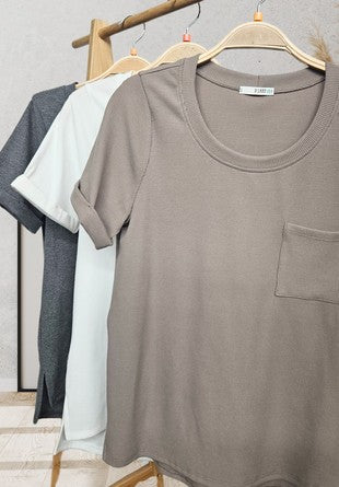 White Solid Ribbed Short Sleeved Curvy Top
