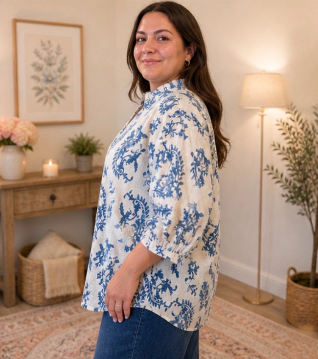 Floral print blouse with balloon sleeves
