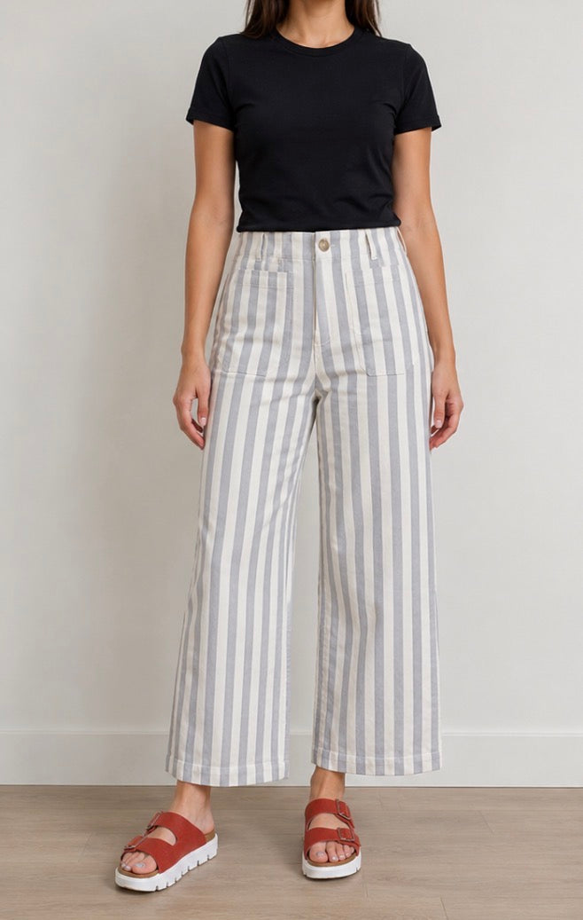 Striped Straight Leg Cotton Pants