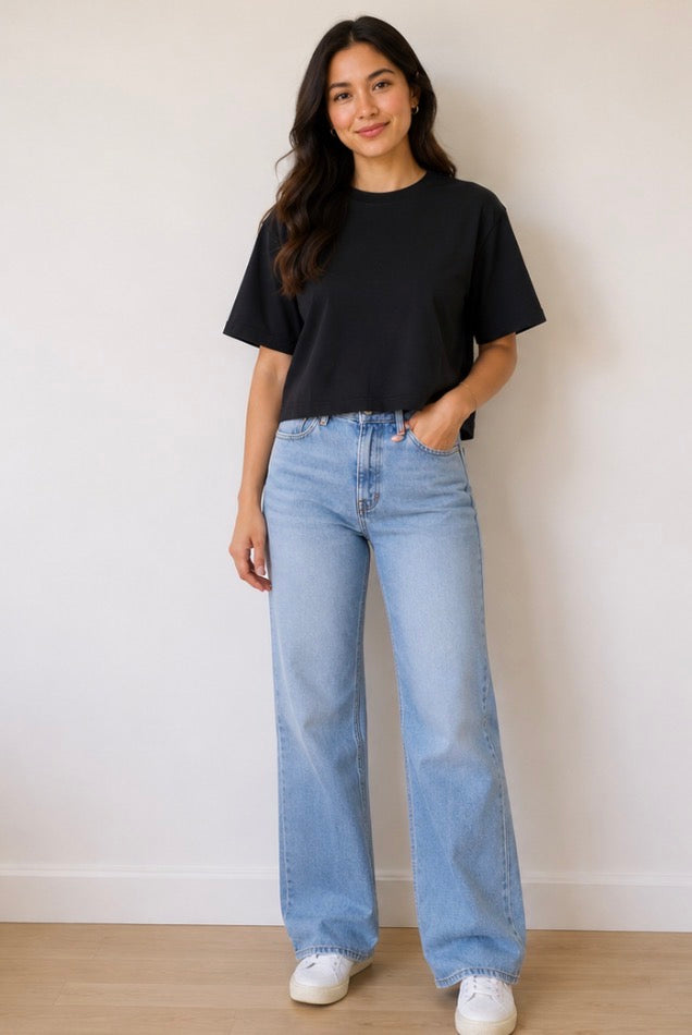 Black Scuba Boxy Tshirt Top