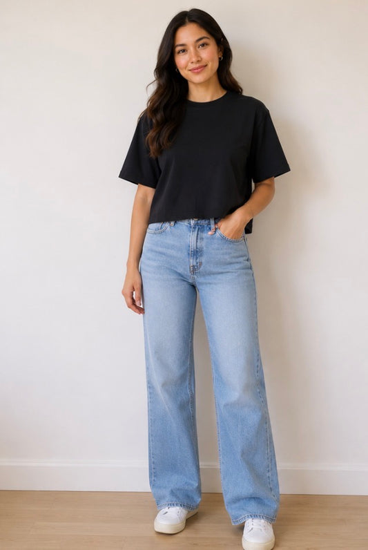 Black Scuba Boxy Tshirt Top