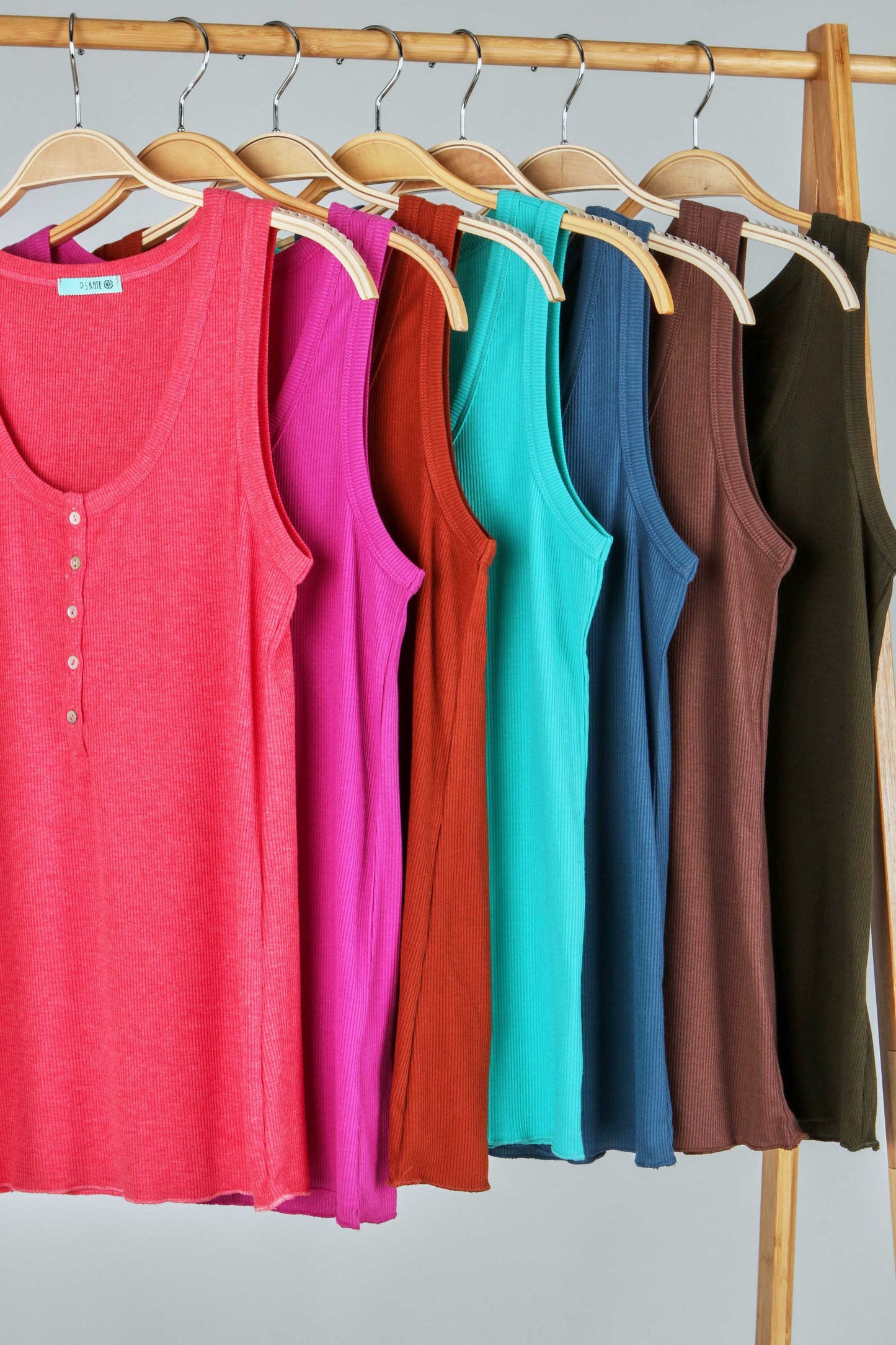 5 Button Ribbed Henley Plus Sized Tank