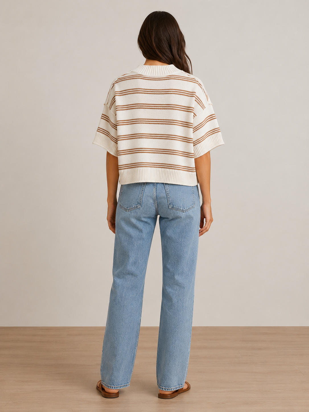 Honey Oat Short Sleeved Knit Sweater Top
