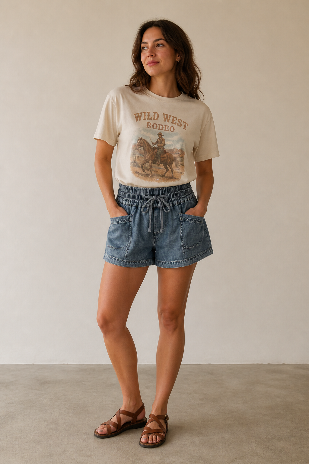 Soft Denim Elastic Waist Shorts