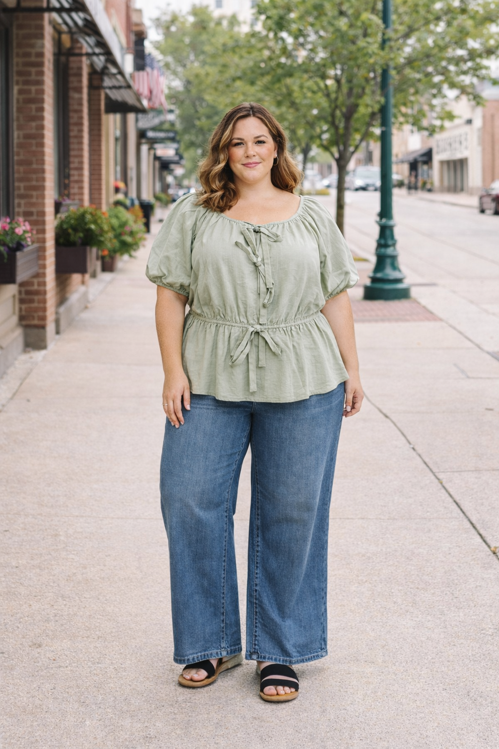Sage Green Mock Tie Plus Top