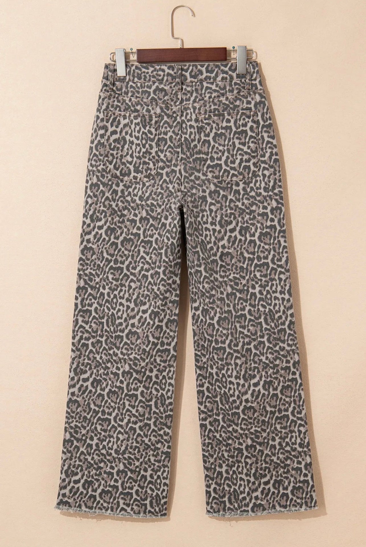 Leopard Frayed Edge Wide Leg High Waisted Jeans