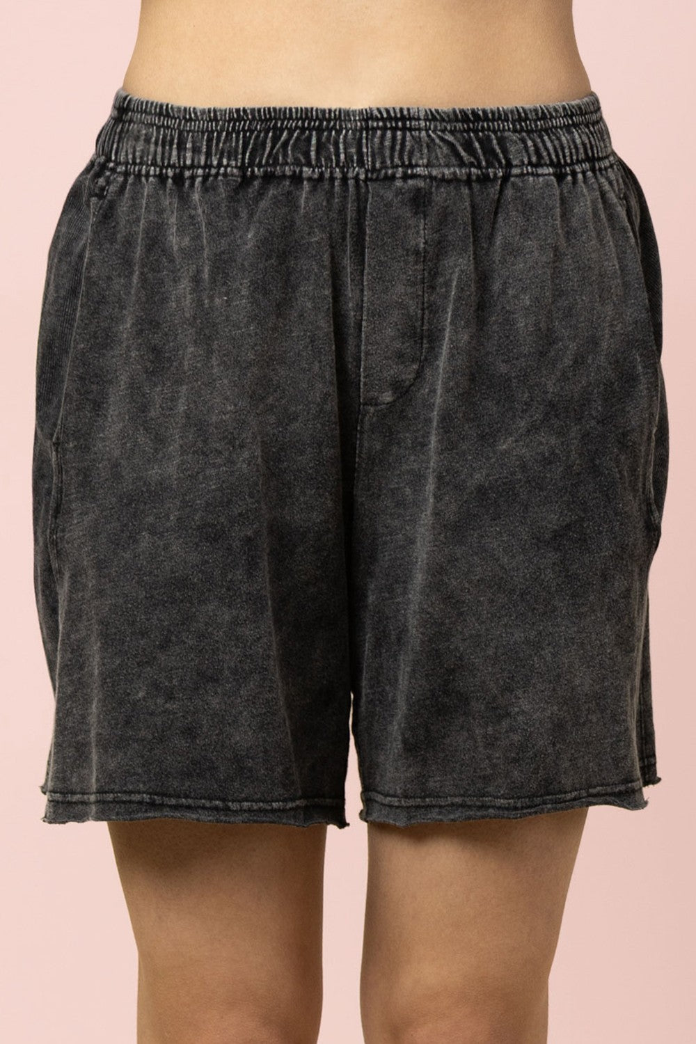 Mineral Washed Black Casual Knit Top & Short Set